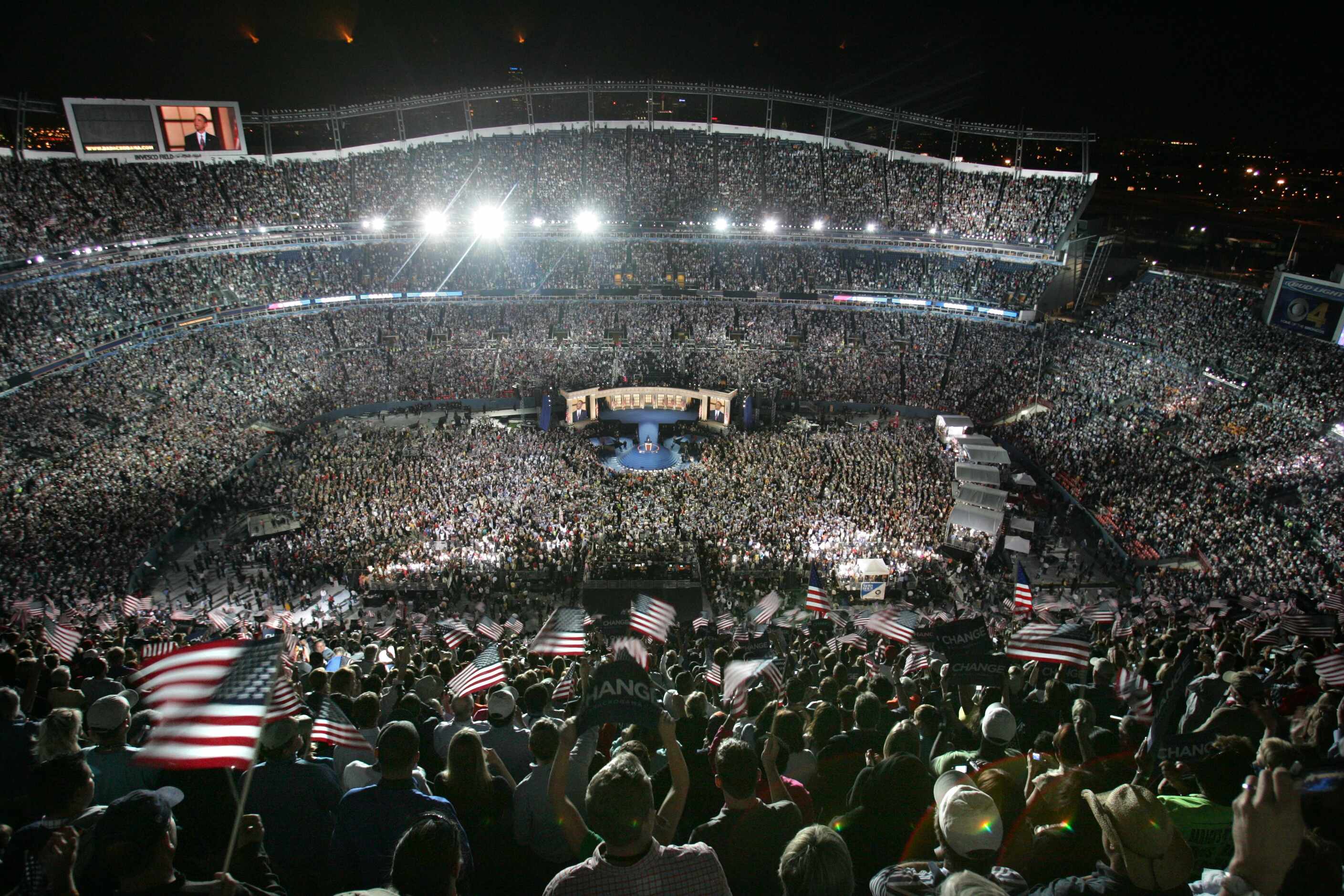 Barack Obama walked on stage in Denver to accept the nomination from the Democratic Party...