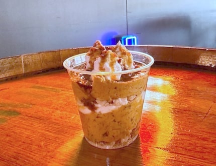 Sweet potato parfait at Rollin Smoke Barbeque in West Dallas is a cup of whipped sweet...