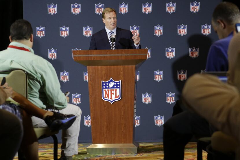 NFL Commissioner Roger Goodell answers questions during a news conference at the NFL...