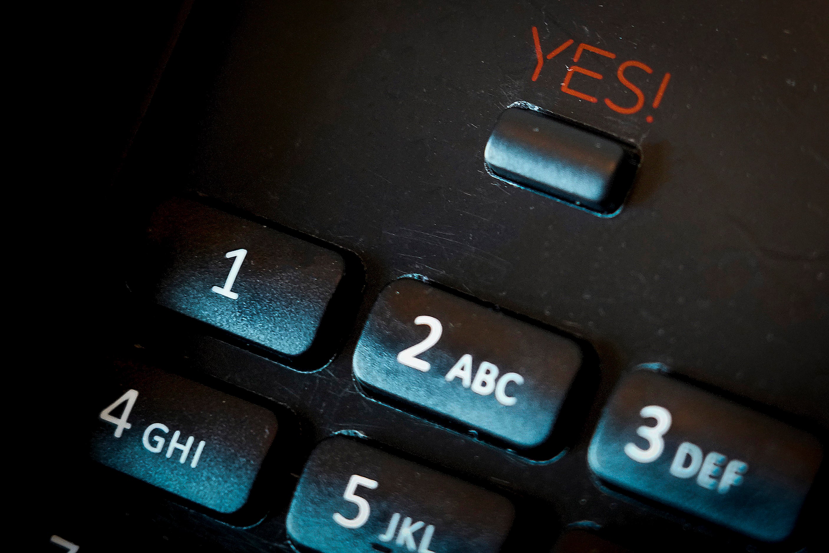 The ÒYES!Ó button on the phone in a guest room at the new the Virgin Hotels Dallas on...