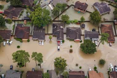 Residential neighborhoods near Interstate 10 in Houston were flooded in the aftermath of...