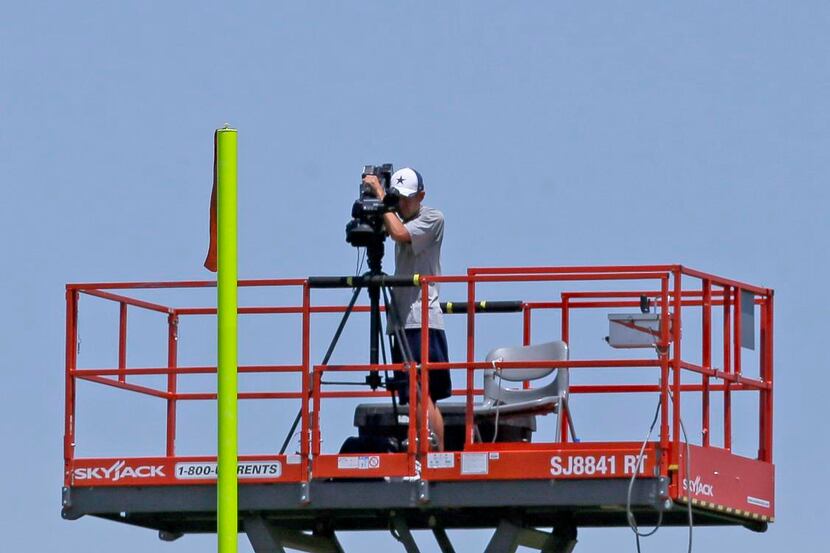 
A drone hovered over a Dallas Cowboys practice in Irving on June 10. The Federal Aviation...