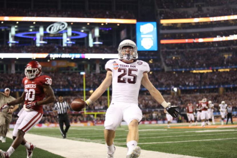 Texas AM Aggies wide receiver Ryan Swope celebrates as he runs in for a touchdown during...
