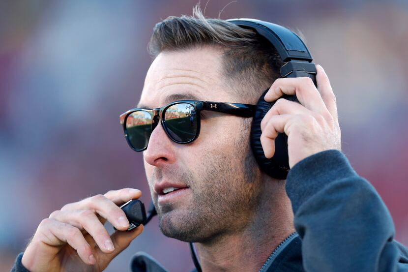 Texas Tech head coach Kliff Kingsbury watches from the sideline during the first half of an...