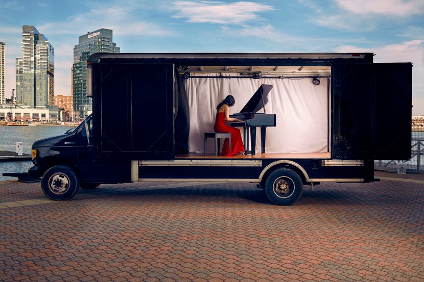 The Concert Truck, shown here before arriving in Dallas, is a customized 1995 Ford Econoline...