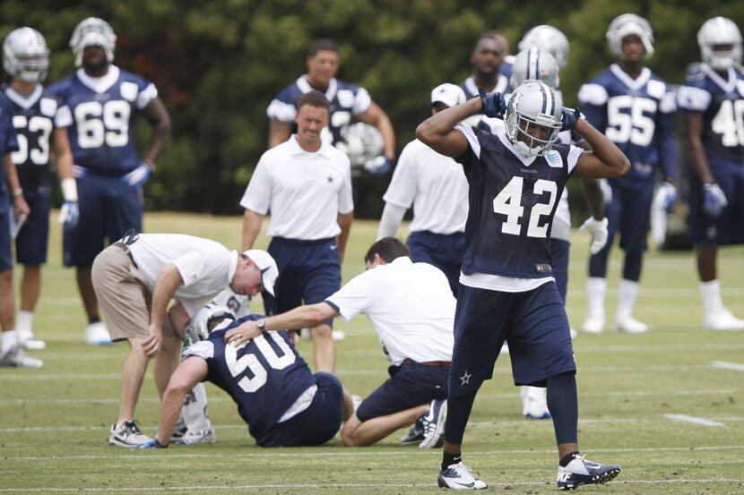 Dallas Cowboys Barry Church shows his disgust after Dallas Cowboys Sean Lee gets injured...