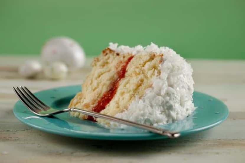 
White cake is a natural for Easter. We combined strawberry filling with seven-minute icing...