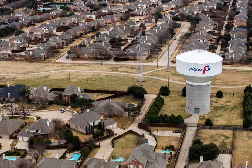 A water tower near High Mesa Drive, as viewed from a helicopter on Jan. 4.
