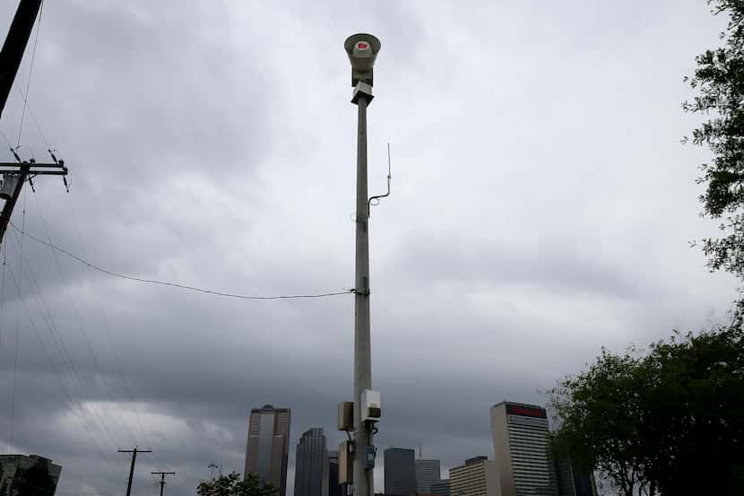 A severe weather warning siren is located at the corner of Gaston Avenue and North...