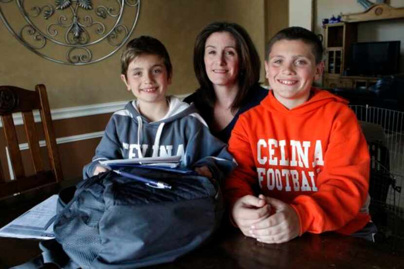 
Maeve Siano and her two children, Aidan Siano, 11, (right) and Delaney Siano, 8, at their...