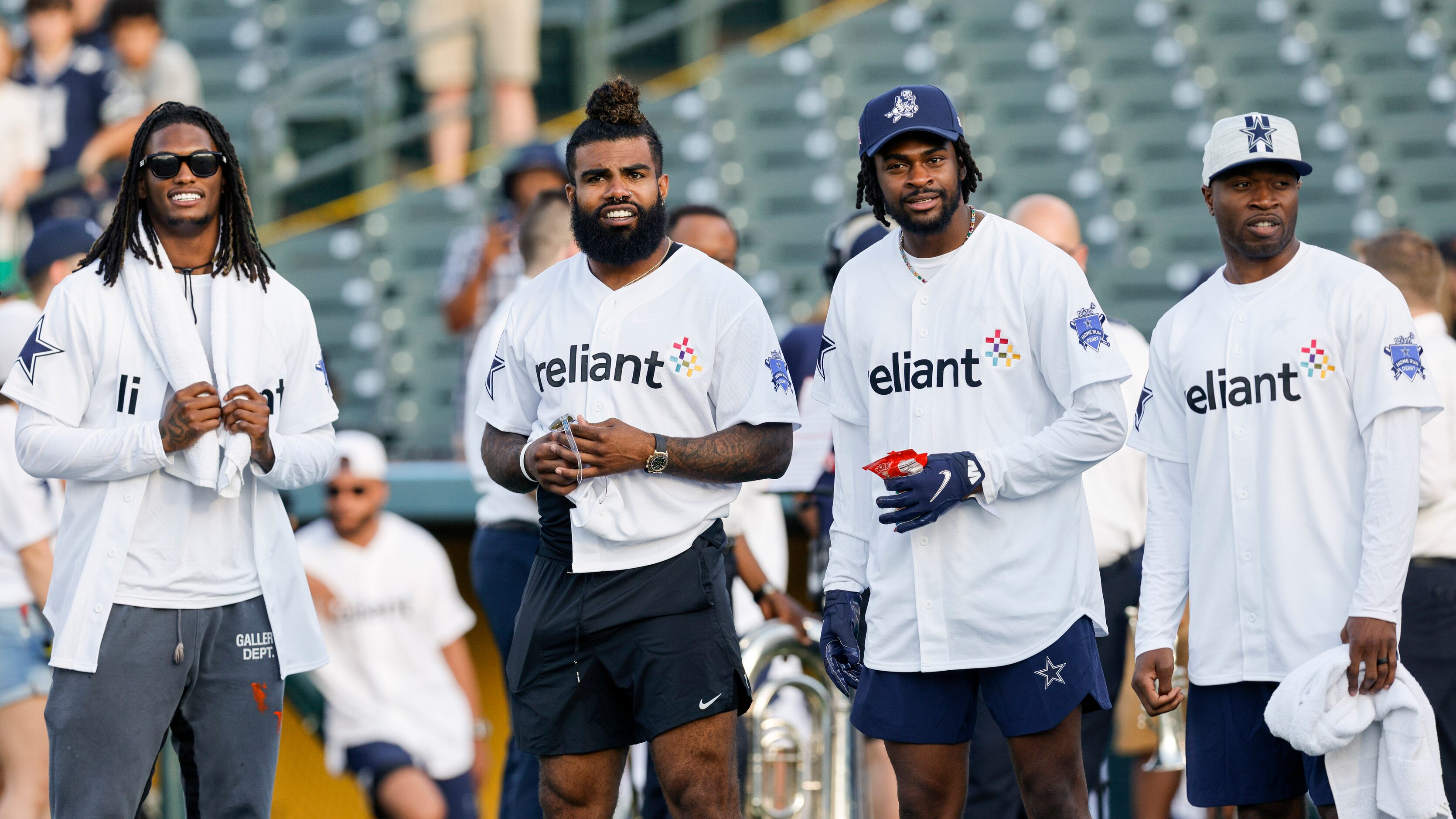 From left, Dallas Cowboys players CeeDee Lamb, Ezekiel Elliott, Trevon Diggs and Anthony...