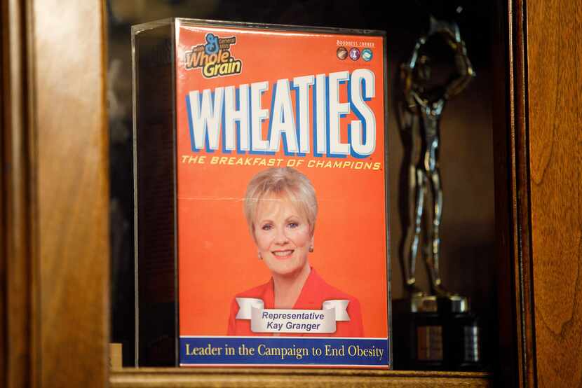 A box of Wheaties with Congresswoman Kay Granger's portrait is on display in her office on...