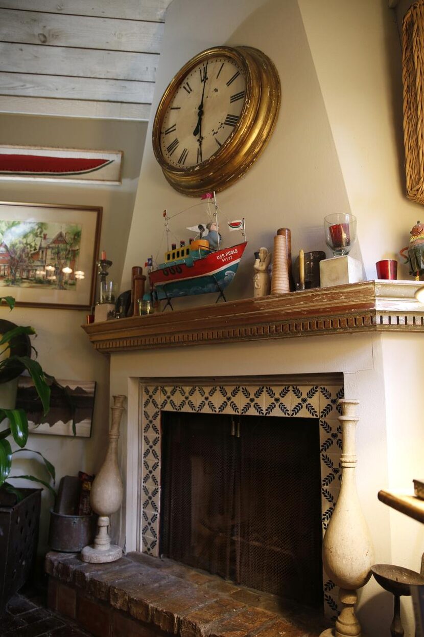 
The fireplace in the guest house at the home of Nancy and Foster Poole in Dallas.
