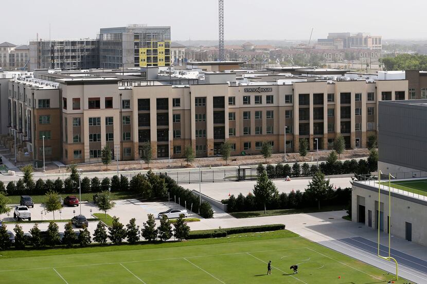 Station House apartments adjacent to the practice fields for the Dallas Cowboys at the...