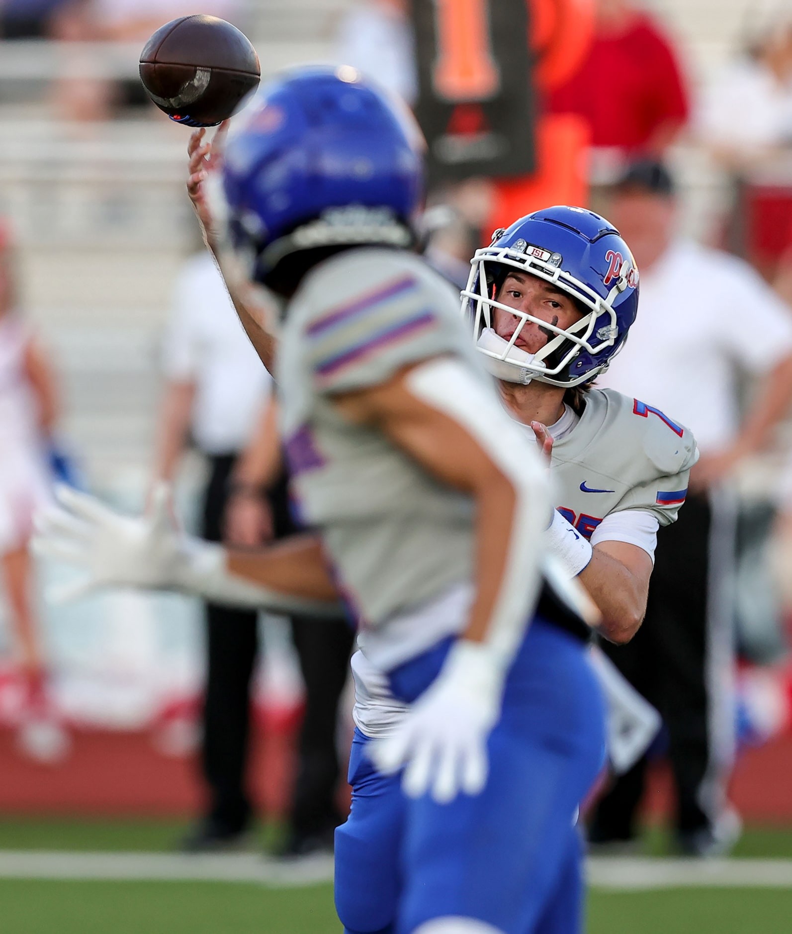 Richardson Pearce quarterback Presley Harper (7) attempts a pass to running back Andrew...