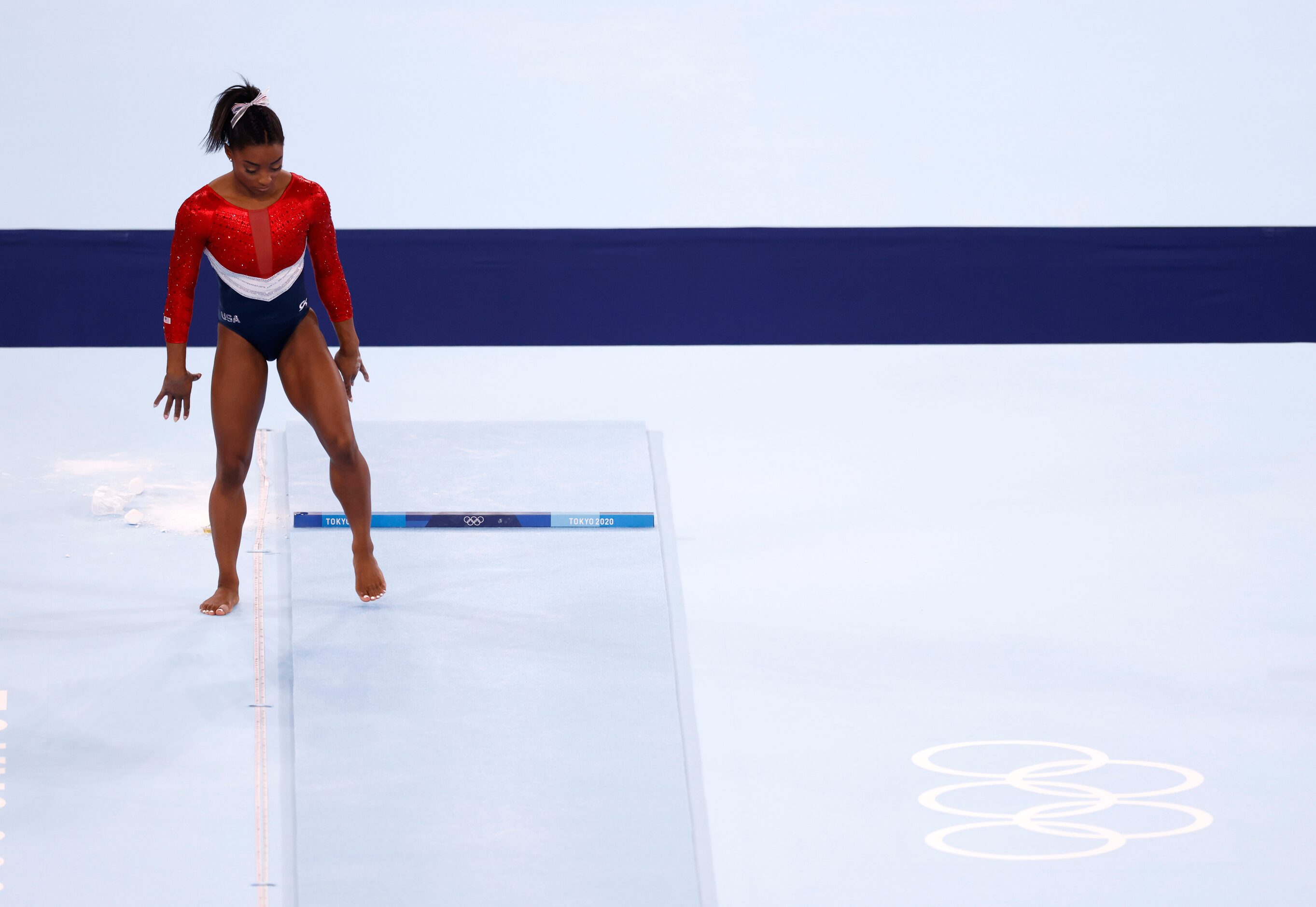 USA’s Simone Biles prepares to compete on the vault during the artistic gymnastics women’s...