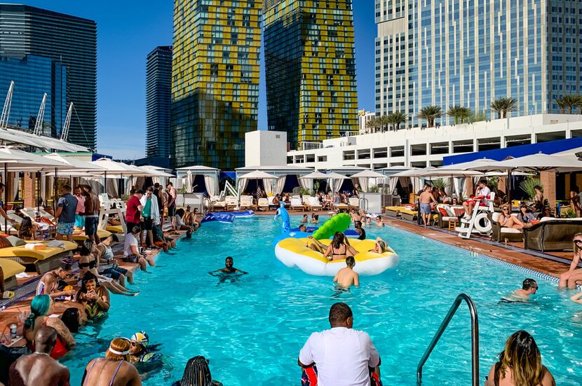 The rooftop pool at the NoMad Las Vegas hotel draws a celebrity crowd (and a crowd hoping to...