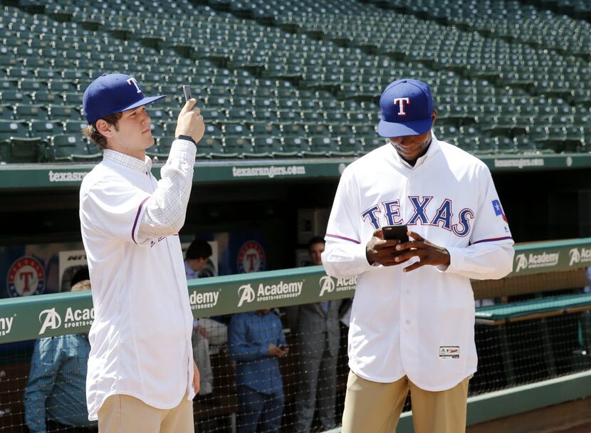 Texas Rangers top three picks from 2016 MLB draft (from l to r) Cole Ragans, and Alex Speas...