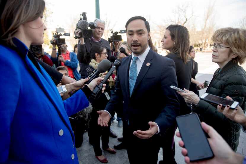 Rep. Joaquin Castro, D-Texas, spoke to reporters on March 14, 2019, after the Senate...