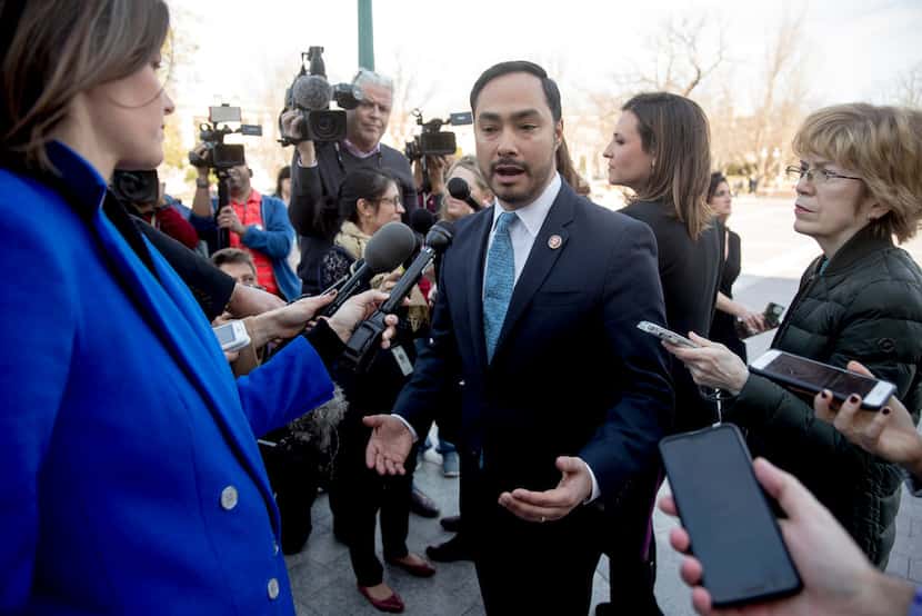 Rep. Joaquin Castro, D-Texas, spoke to reporters on March 14, 2019, after the Senate...