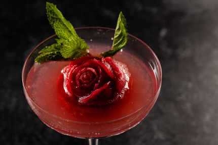 The Roses are Red cocktail at La Neta Cocina y Lounge is a gin and sparkling rosé drink with...