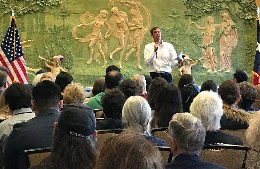 Rep. Beto O'Rourke, D-El Paso, speaks Monday at a town-hall style gathering in his home...