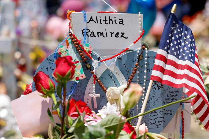 A memorial for Robb Elementary School shooting victim Alithia Ramirez, 10, is shown at the...