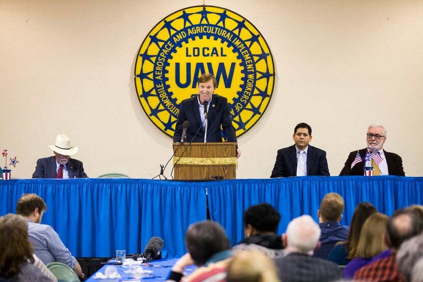 Gubernatorial candidate Andrew White speaks at The Mid-Cities Democrats Gubernatorial Forum...