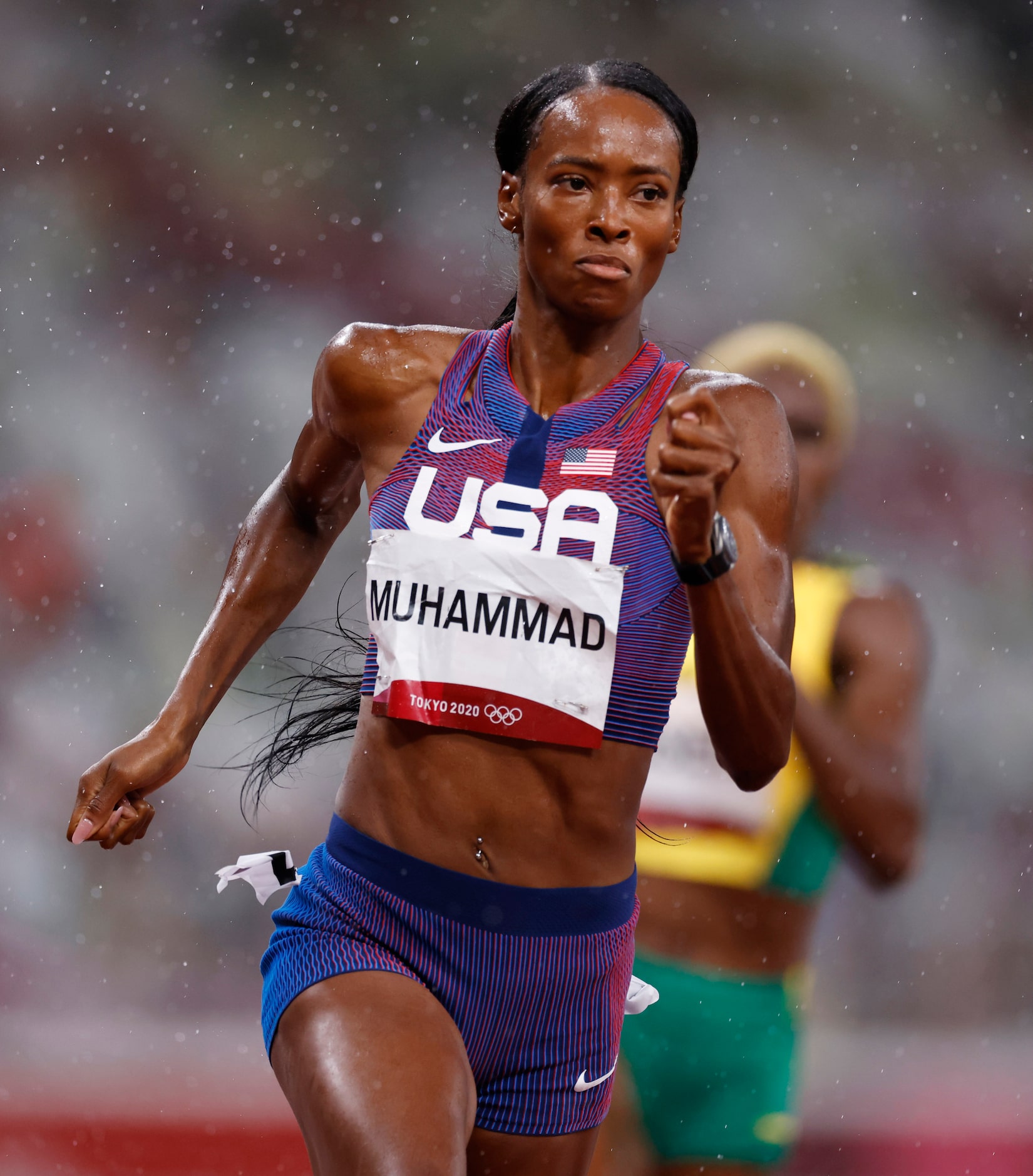 USA’s Dalilah Muhammad competes in the women’s 400 meter hurdles semifinal during the...