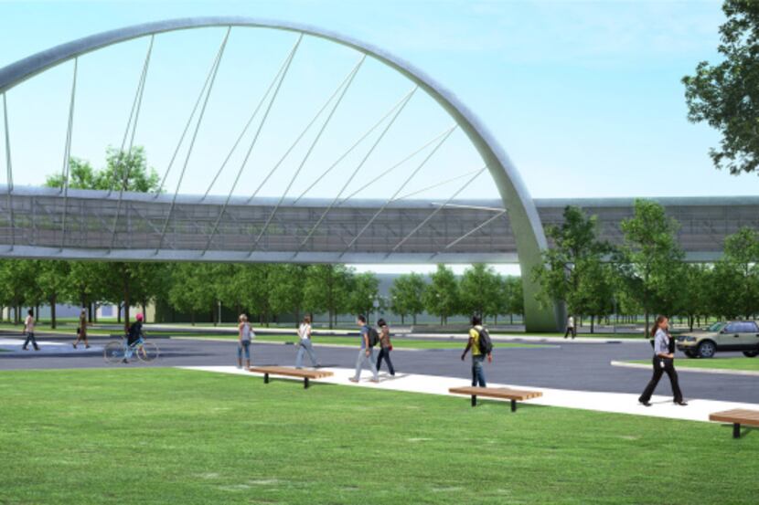 A conceptual drawing of a pedestrian bridge that could be built for Parkland Memorial Hospital.