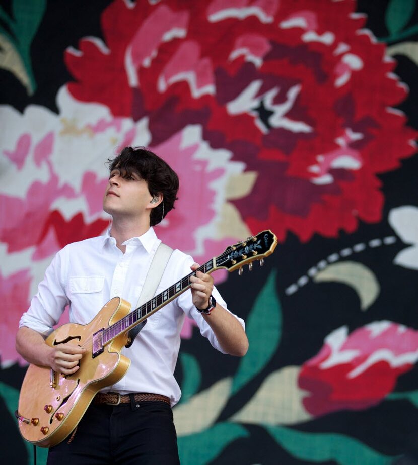 US musician Ezra Koenig lead singer of Vampire Weekend performing on the Pyramid Stage on...