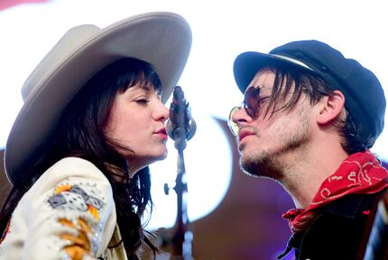 Musician Jonathan Tyler performs with singer Nikki Lane during day 2 of 2017 Stagecoach...