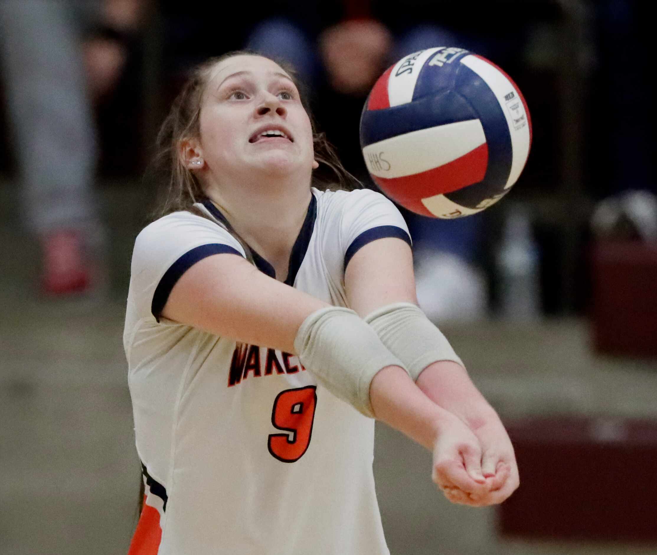 Wakeland High School liber Aubree Fernandez (9) makes pass during game two as Wakeland High...