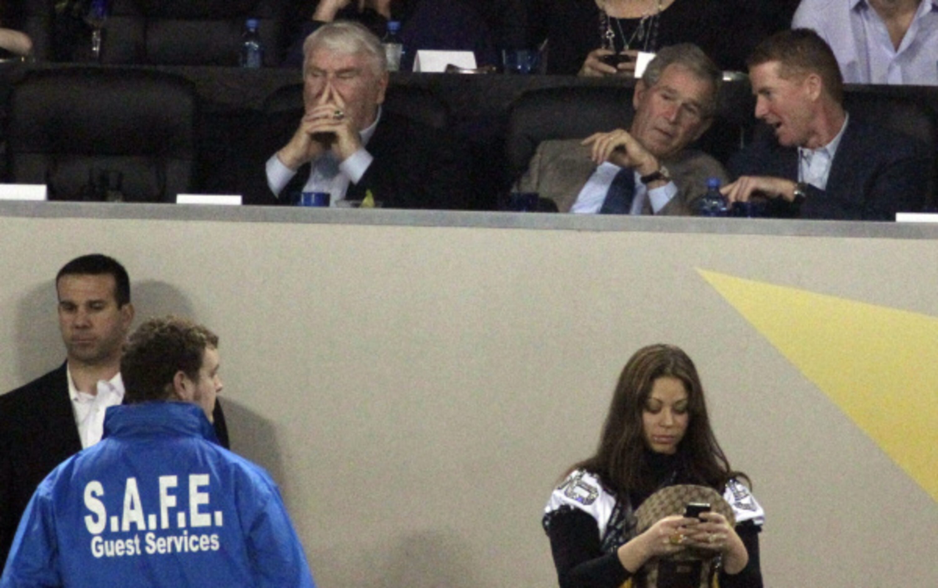 John Madden, President George W. Bush and Dallas Cowboys Head coach Jason Garrett during the...