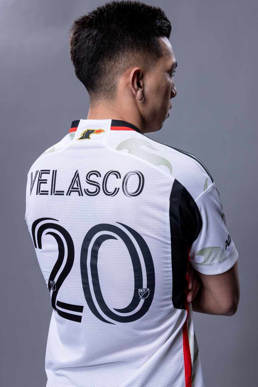 FC Dallas forward Alan Velasco modeling a new kit.