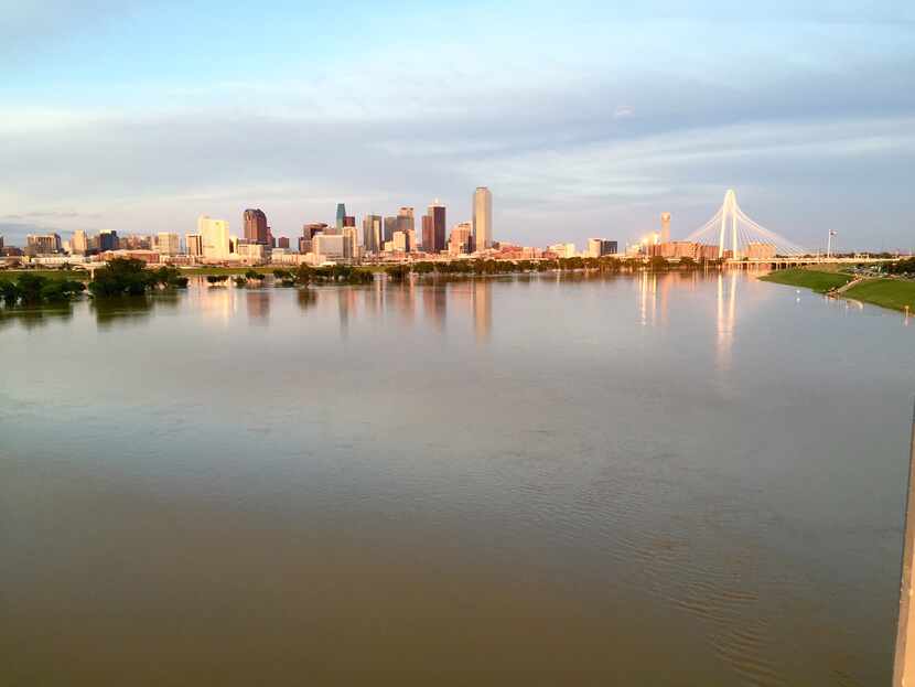 The Dallas skyline at sunset, viewed from the Sylvan Avenue bridge last Weekend. Photograph:...