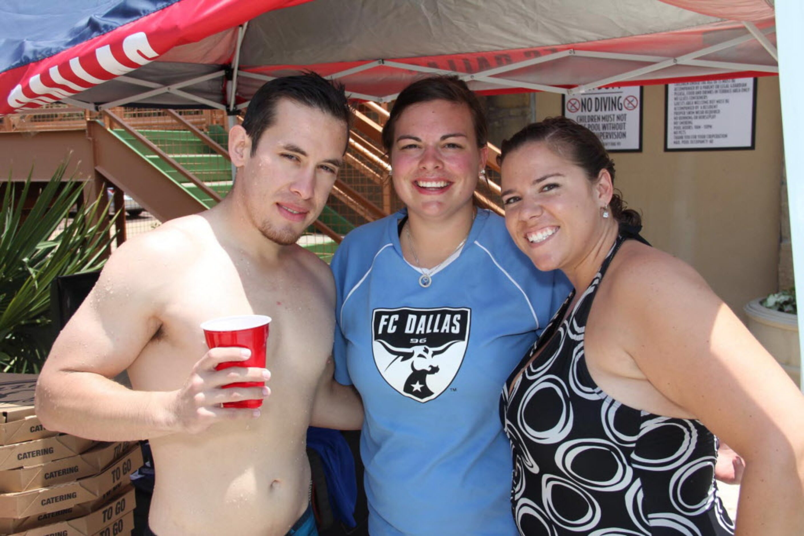 Miguel Hopkins, Olivia Brestal and Katie Cordia at the FC Dallas pool party at Legacy...