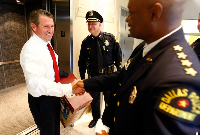 On his way out of police headquarters for the last time in 2010, outgoing Dallas Police...