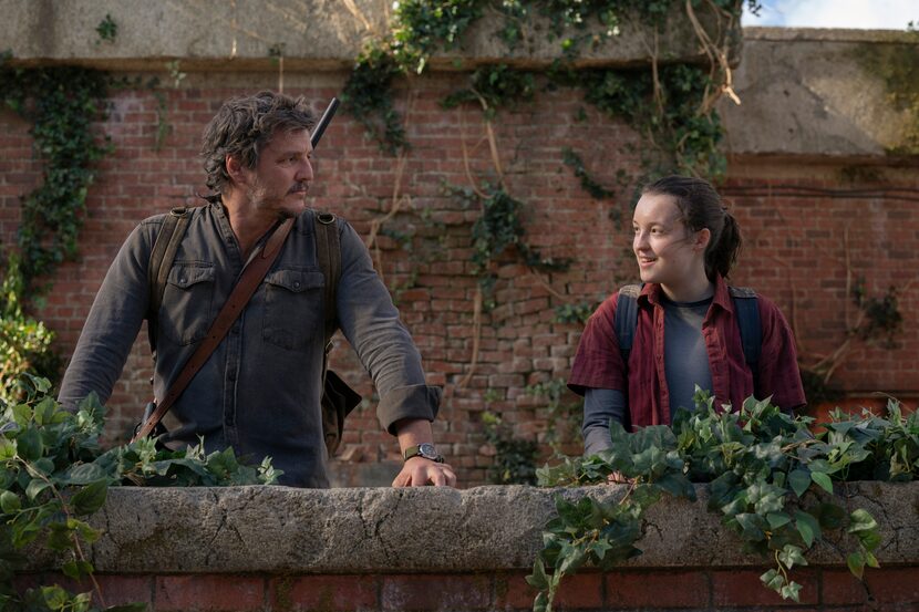 This image released by HBO shows Pedro Pascal, left, and Bella Ramsey in a scene from "The...