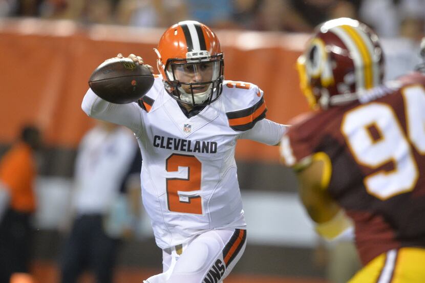 Cleveland Browns quarterback Johnny Manziel (2) scrambles during an NFL preseason football...