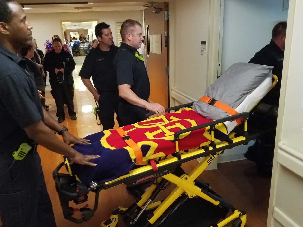 William An left the hospital in a stretcher resembling his hospital bed, complete with a...