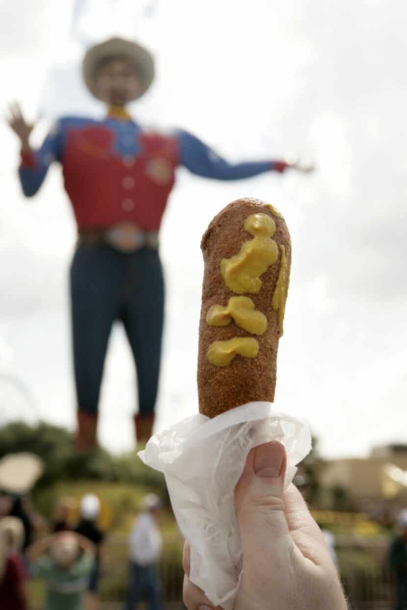 A Fletcher's corny dog salutes another symbol of the State Fair: Big Tex.