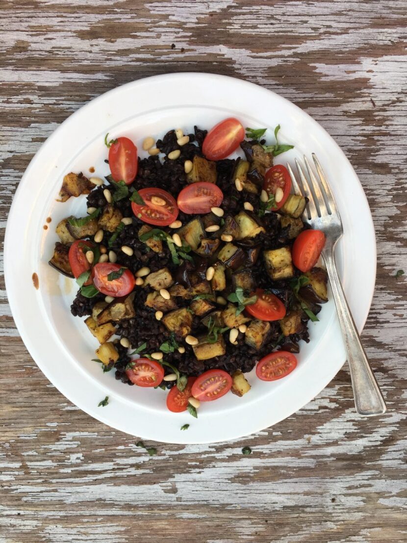 Black Rice and Caviar Lentils with Eggplant