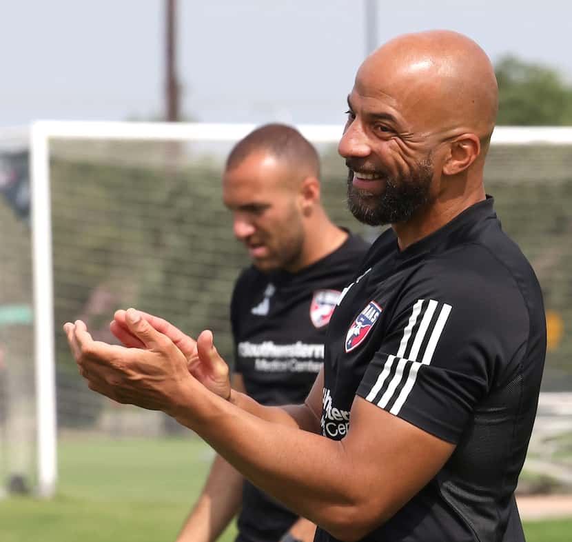 Peter Luccin, new FC Dallas interim head coach held his first practice with players on Camry...