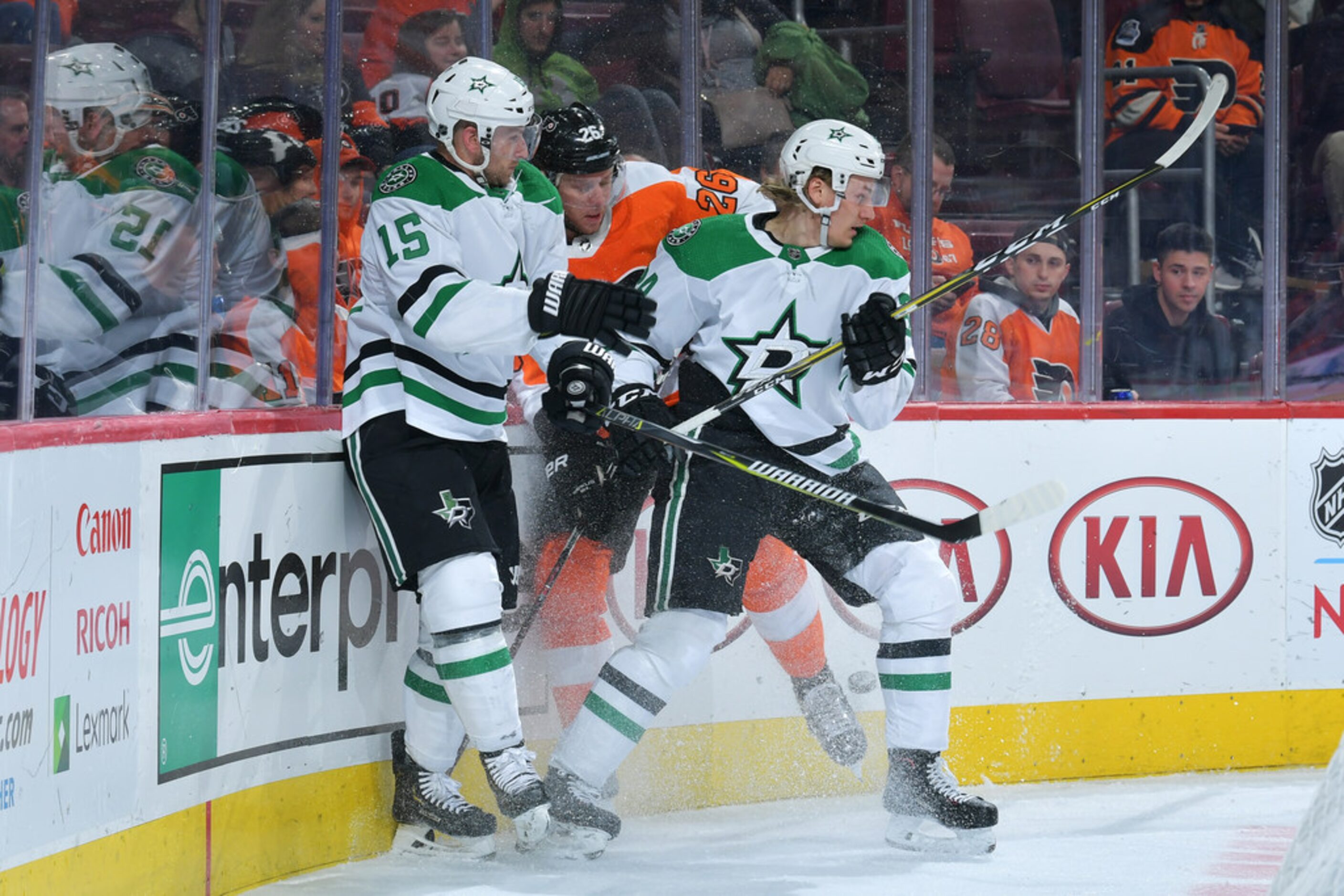 PHILADELPHIA, PENNSYLVANIA - JANUARY 10: Christian Folin #26 of the Philadelphia Flyers gets...