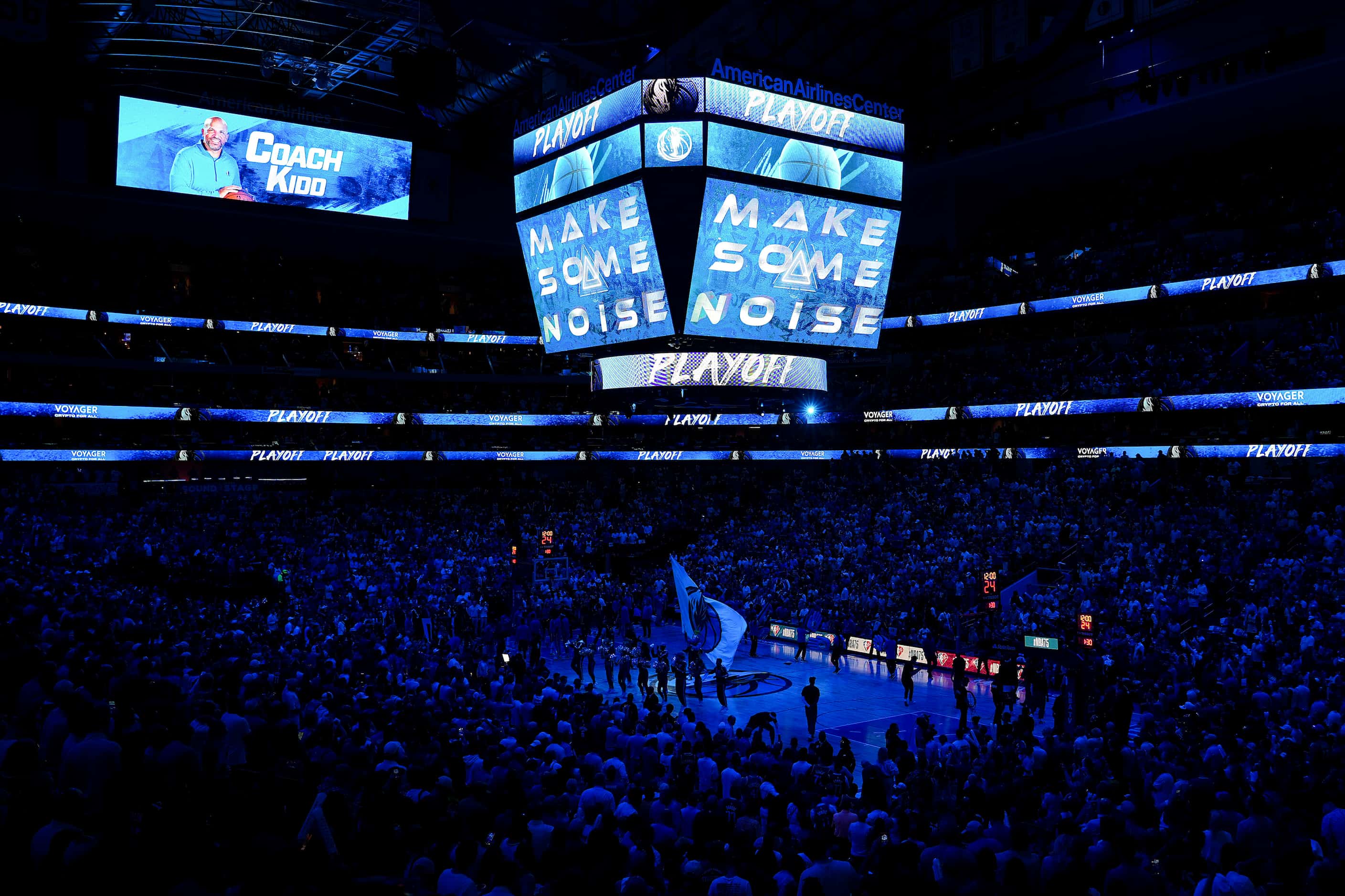 Dallas Mavericks head coach Jason Kidd is introduced before Game 6 of an NBA second round...