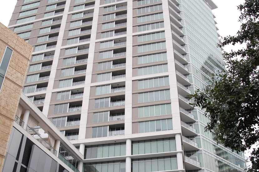 The Cirque apartment tower is next door to American Airlines Center in Victory Park.