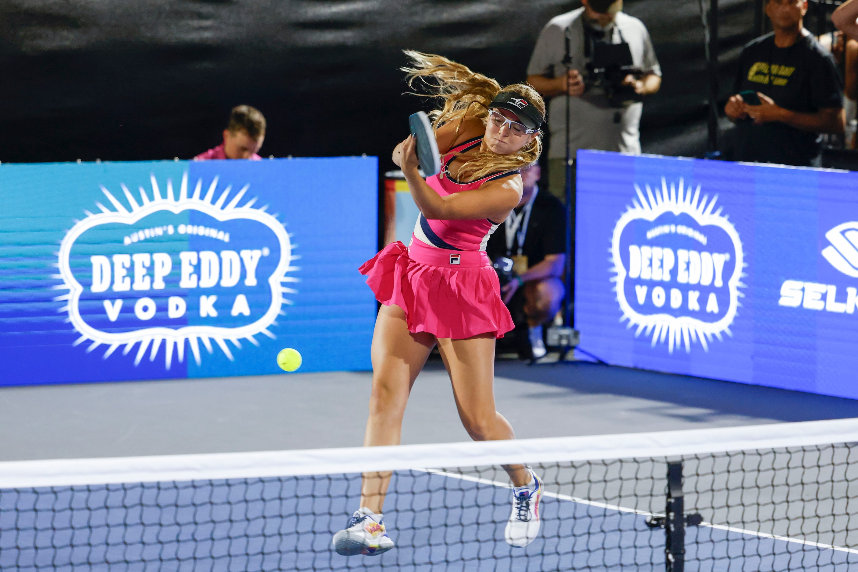 Pickleball Pro World number 1 player, Anna Leigh Waters
(left) hits the ball during...