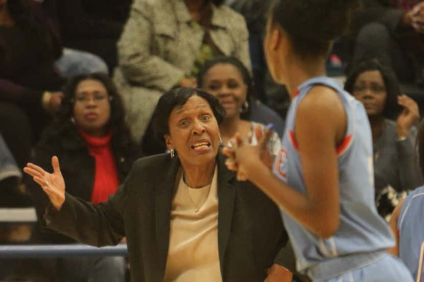 Dallas Skyline head coach Cassandra McCurdy reacts to a rare offensive miscue for her team...