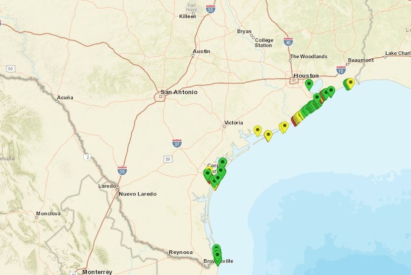 Green indicates low levels of fecal bacteria, while yellow means medium and red means high...